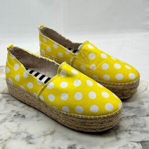 Betsey Johnson Round Toe Womens Polka Dot Espadrille Yellow Canvas Shoes Sz 8B